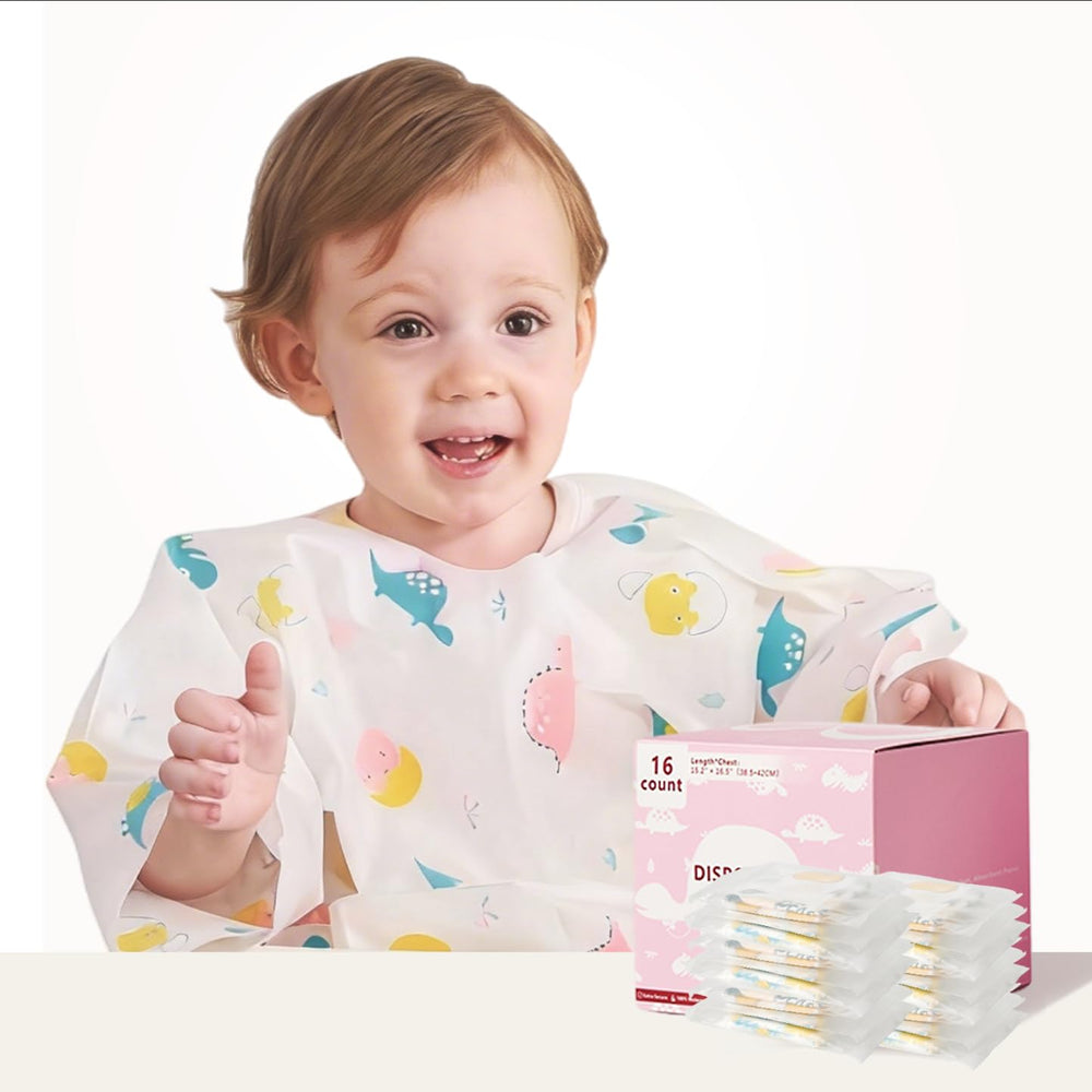 SauGonb dinosaurs long-sleeve bib pack keeps baby clothes clean during meals.