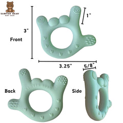 Sawyer Bear teether with flexible ridges to comfort gums during teething.