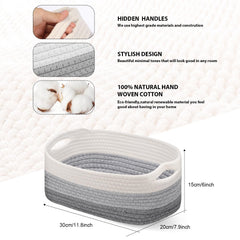 Sawysine gray and white woven basket with handles for easy organization