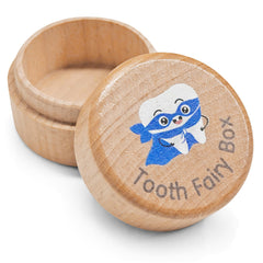 Sbarklo Tooth Fairy Box with blue lid close-up, showcasing the 3D tooth design for nighttime rituals.