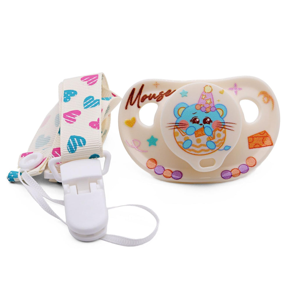 ScribbleHourglass adult pacifier with top-hat rat shield for calming moments