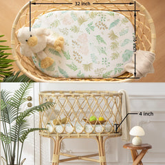 SDIII floral bassinet sheets closeup leaf pattern shows a gentle print coordinating with nursery decor.
