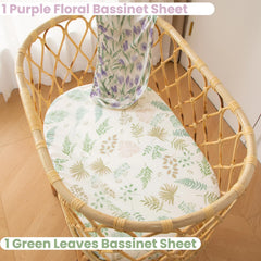 SDIII floral bassinet sheets rose-leaf print B keeps the mattress securely in place with stretchy edges.