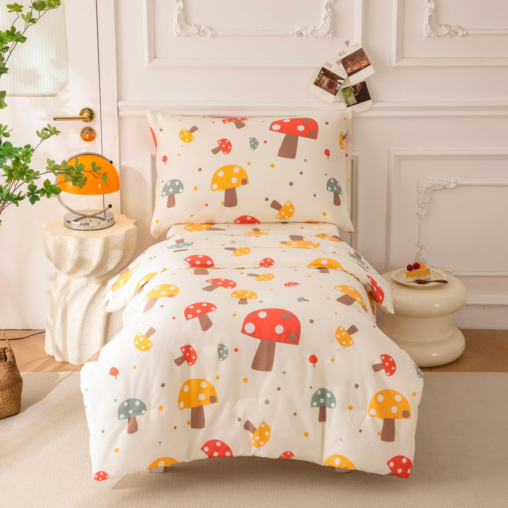 SDIII mushroom toddler bedding comforter shows soft microfiber for cozy nights