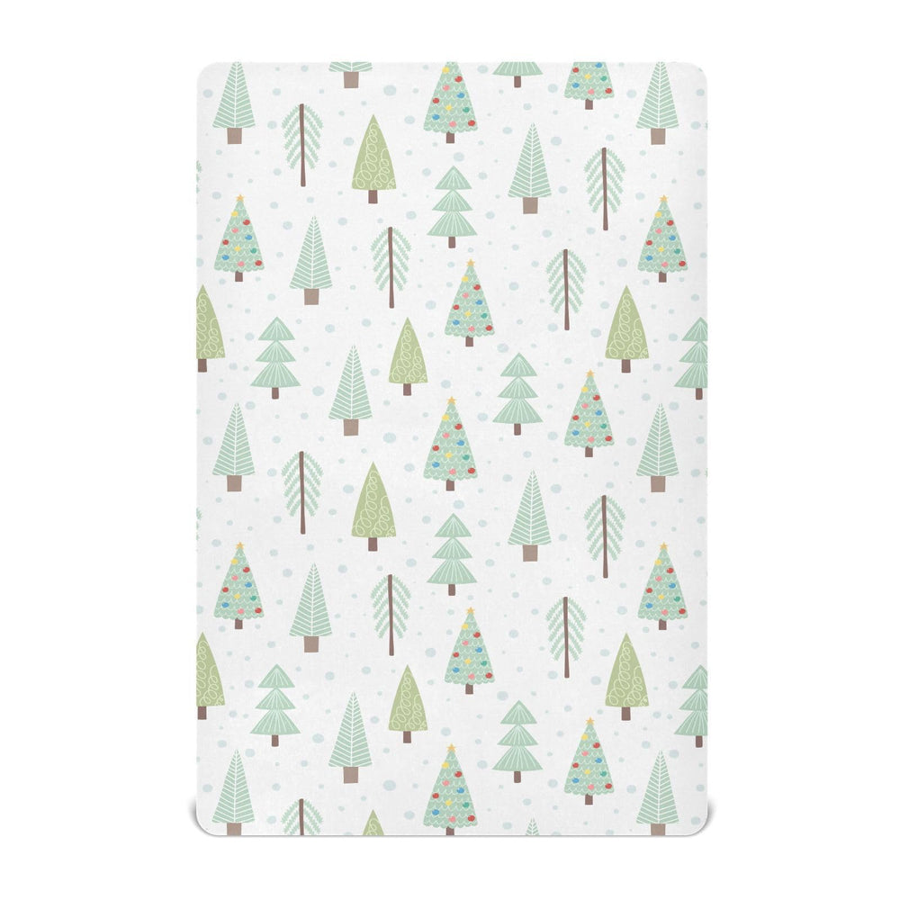 SDMKA Cartoon Christmas Trees crib sheet set on a standard crib, snug and secure.