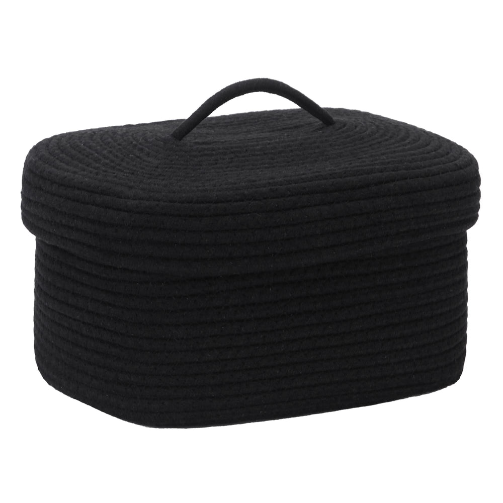 Sea Team oval storage basket with lid in black, front view keeps nursery essentials organized