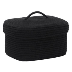 Sea Team oval storage basket with lid in black, front view keeps nursery essentials organized