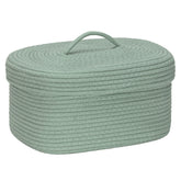 Sea Team oval cotton rope storage basket with lid in green for tidy closets