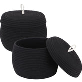 Sea Team round cotton rope storage basket with lid in black, 2-pack, for organized storage.