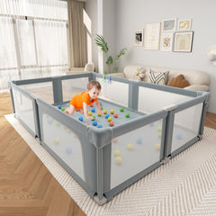 Seeday Baby Playpen outer view showing 360-degree mesh for supervision