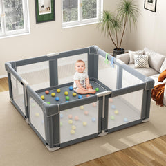 Seeday Foldable Playpen with 360° mesh provides easy supervision and roomy play space.