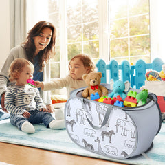 Seefoo animal-print gray basket front view for tidy nursery and playroom storage.