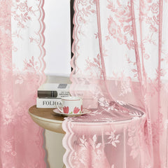 Window with SEEKRIGHT lace curtains creating a bright yet private space