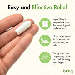 Seeq Wellness Vitamin E suppositories label detail highlights 35 IU.