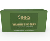 Seeq Wellness Vitamin E suppositories packaging highlights natural intimate care.