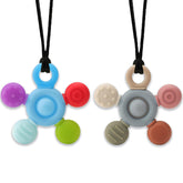 Seeway chewy necklace for sensory kids in grey-blue promotes tactile exploration.