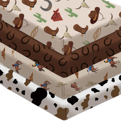 Sel Natural western crib sheets pattern 1 adds cozy nursery decor with a cowboy motif.