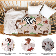 Sel Natural western crib sheets pattern 3 features classic colors to match any nursery.