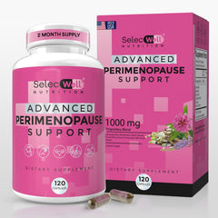SelecWell Perimenopause bottle front displays capsules for symptom support.