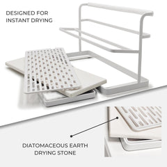 Selegna over-sink drying rack keeps counters tidy after meals.