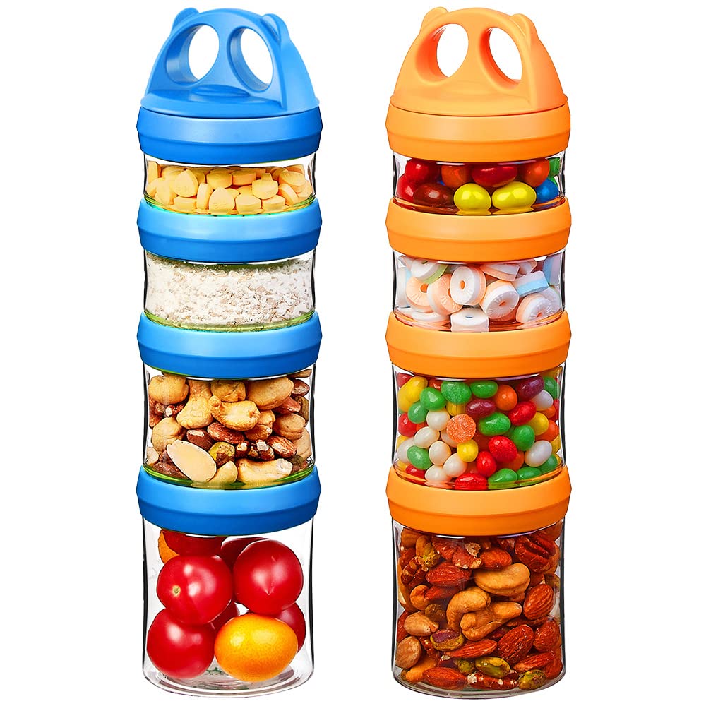SELEWARE stackable blue snack containers keep foods organized for on-the-go use.