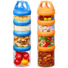 SELEWARE stackable blue snack containers keep foods organized for on-the-go use.