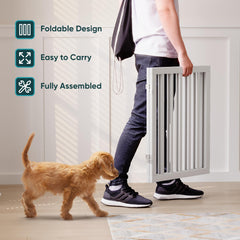 Semiocthome bamboo dog gate two-panel design for portable containment.