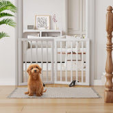 Semiocthome bamboo dog gate fully assembled in white for doorways and stairs.