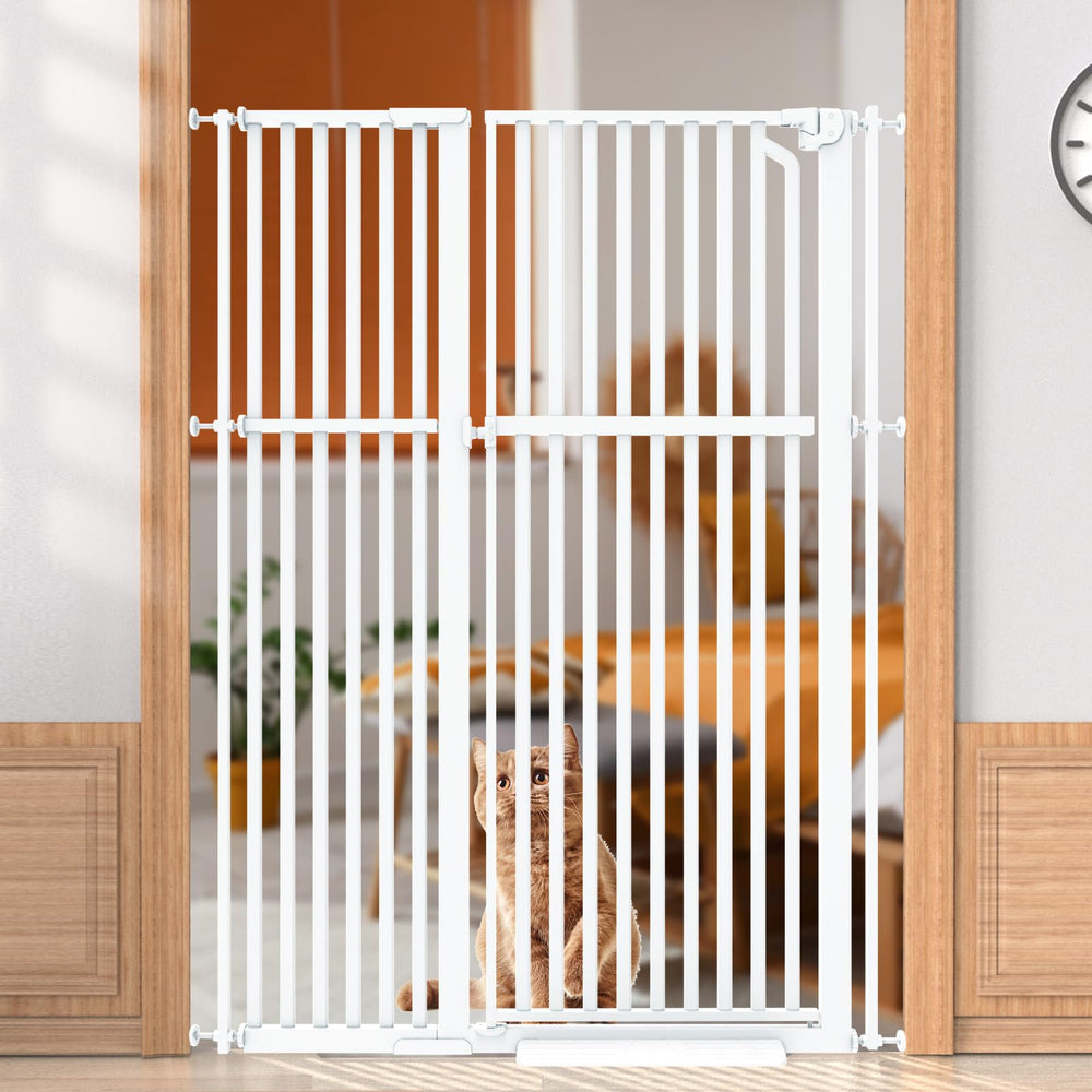Senneny 63-inch extra tall cat gate in doorway helps contain pets while allowing airflow