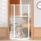 Senneny 63-inch cat gate in doorway, tall design helps keep cats contained while preserving airflow.