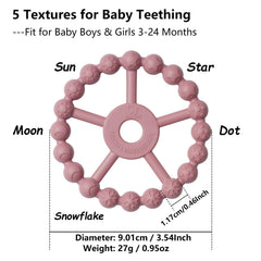 Seposeve ring teether moon texture promotes gentle chewing relief.
