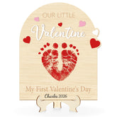 Sereliy baby first valentines footprint sign wood 9x9 for photos or display.