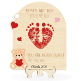 Sereliy baby's first Valentine footprint sign wood with hanging hooks