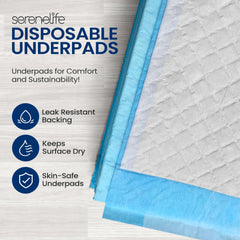 SereneLife underpad showing a waterproof backsheet to keep surfaces dry.