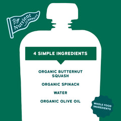 Serenity Kids puree shows butternut squash, spinach, and avocado oil.
