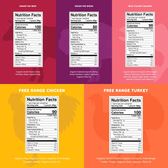 Serenity Kids meat puree pouches close-up nutrition label, convenient protein snack.