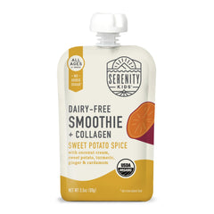 Serenity Kids smoothie pouch with sweet potato spice, dairy-free snack for kids