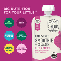 Serenity Kids USDA Organic, dairy-free pouch label
