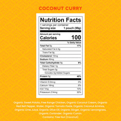 Serenity Kids pouch opened to reveal creamy coconut curry puree with veggies.