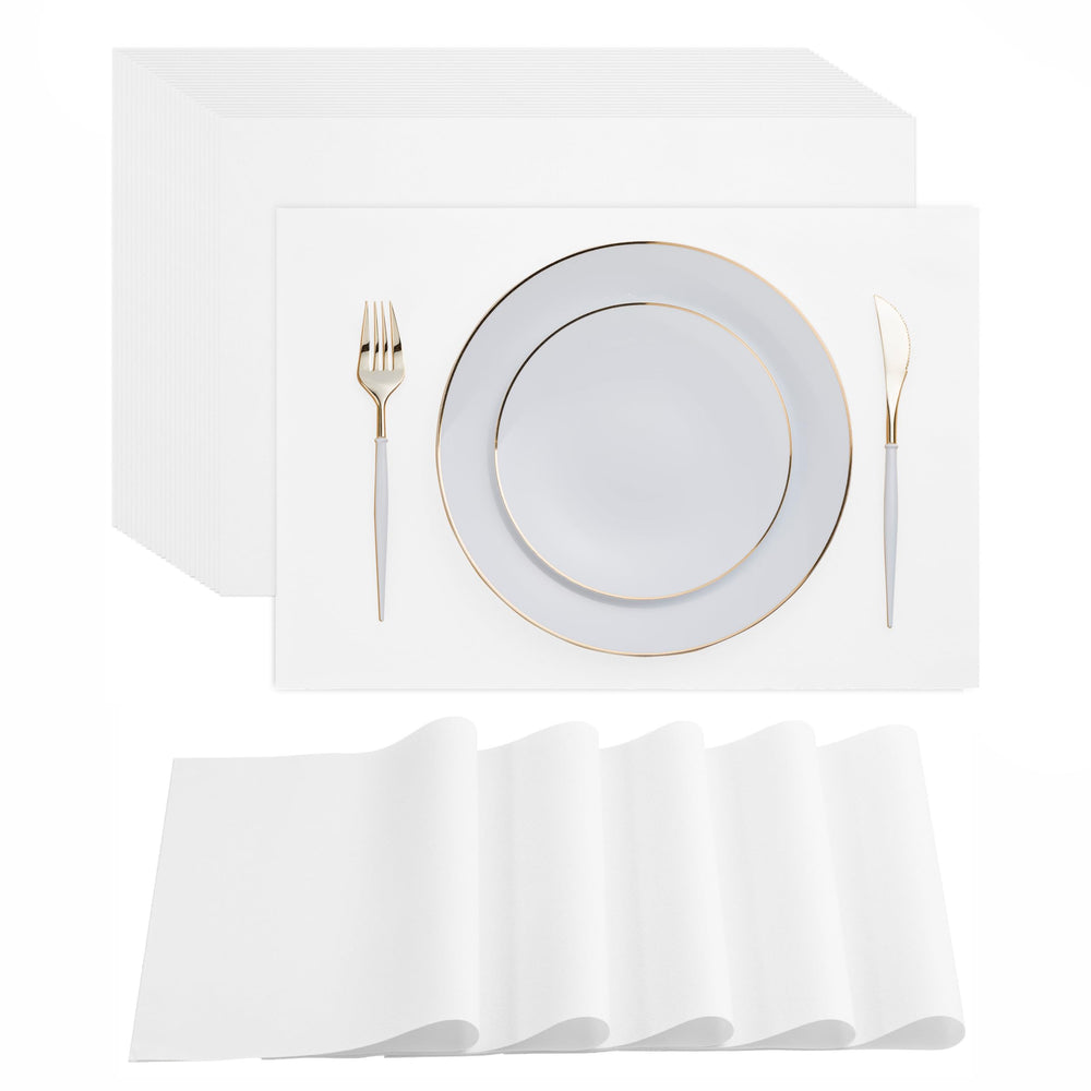 Servietto disposable placemats bulk pack ready for quick cleanup after meals.