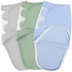 SEVDO 3-pack organic baby swaddles with hip-support for safe leg movement.