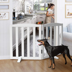 SFJC foldable dog gate set up as a freestanding divider in minutes.