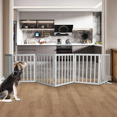 SFJC dog gate folded compact for easy storage and flexible placement.