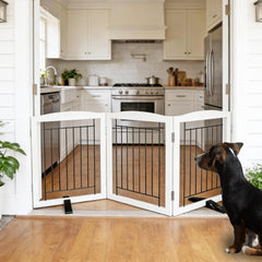 SFJC foldable z-shape dog gate in white for wide hallways