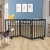 SFJC dog gate indoor wood three-panel design for doorways and stairs.