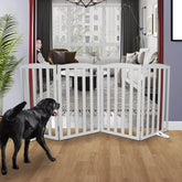 SFJC four-panel wooden dog gate folded for compact storage