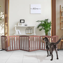 SFJC dog gate wooden brown panel open offers flexible indoor barrier for pets