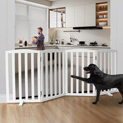 SFJC dog gate wooden white four-panel folded shows compact storage