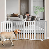 SFJC dog gate wooden white four-panel open provides a safe indoor boundary for pets