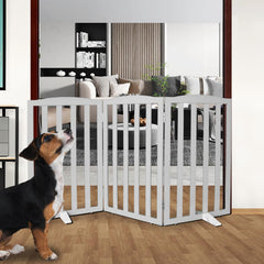 SFJC freestanding dog gate in three panels provides flexible indoor confinement for room separation.